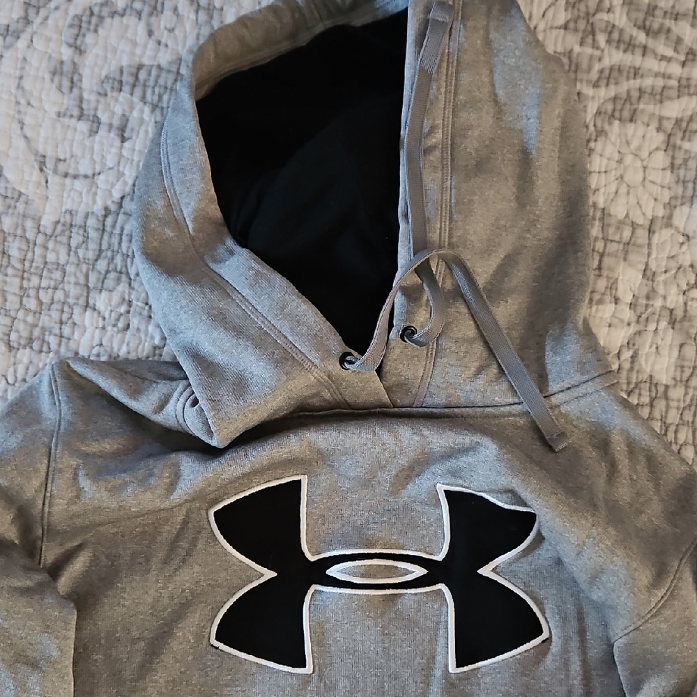 Under Armour Heather Gray Hoodie with Black Emblem
